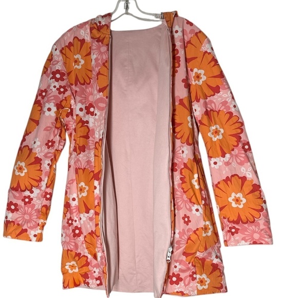 Anne Klein Reversible Hooded Raincoat Floral Multicolor/ Pastel Pink Vintage M - Picture 2 of 16